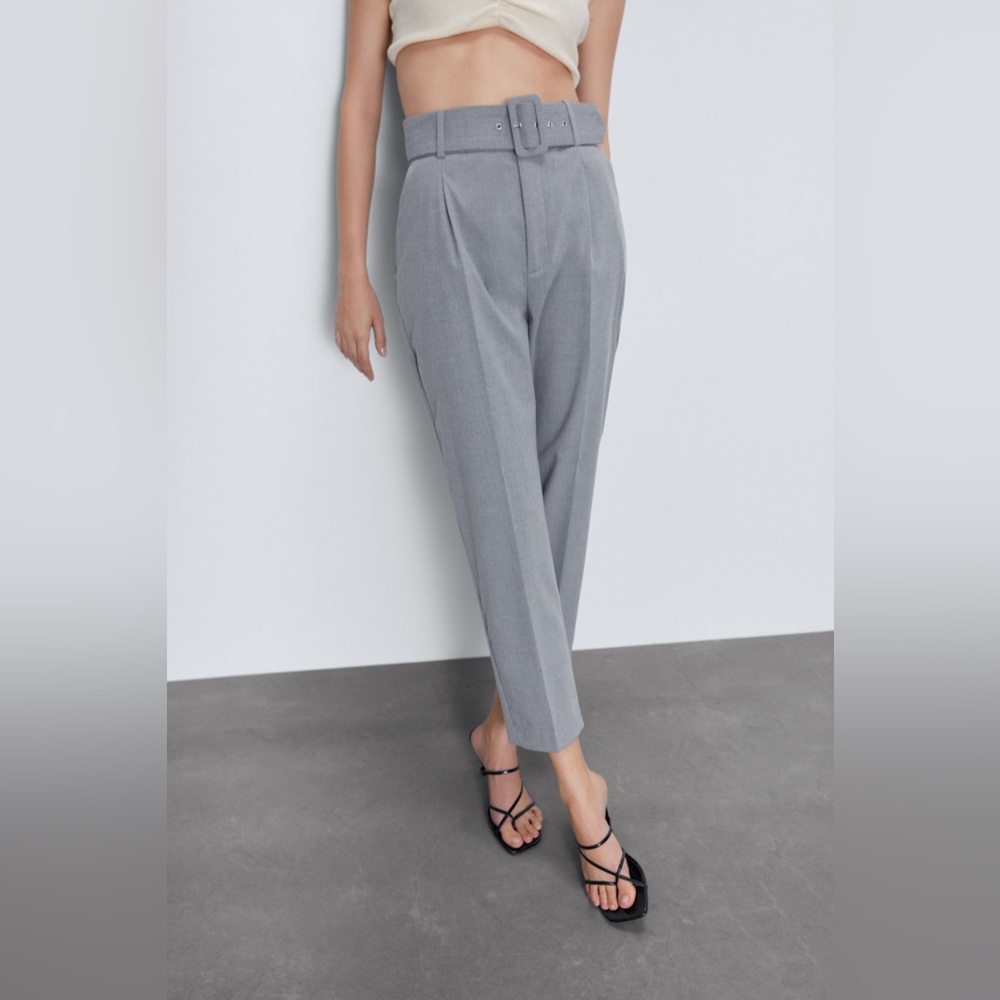 Zara grey belted trousers medium nwot